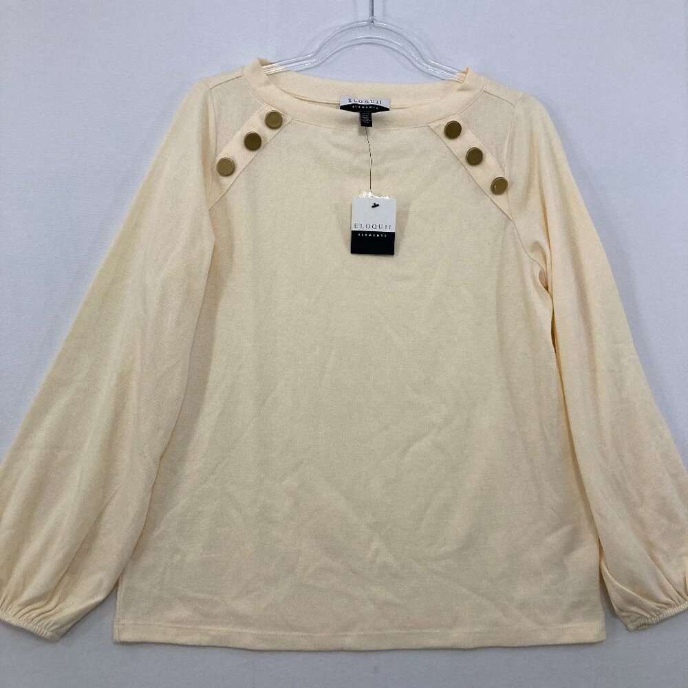 New Eloquii size 14/16 Cream Beige Button Accents Stretch Knit Comfy Pullover